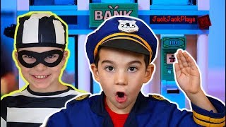 Cops & Robbers Costume Pretend Play! | Lego City Bank Heist Toys Story for Kids! | JackJackPlays