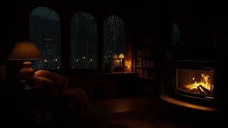 Spending Night in Cozy Reading Nook w/ Fireplace & Cozy Rain at midnight Ambience to Reading & Focus