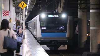 【E233系電車走行音　添乗音】　2301A　各駅停車　磯子　モハE233－1038　大宮ー蕨　大宮駅にて車内安全確認のための抑止、発車直後に急病人発生による緊急停車あり