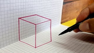 🔴 Como Dibujar un CUBO 3D - How to Draw a Cube 3D Trick art on Graph paper - رسومات ثلاثية الأبعاد