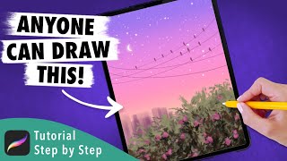 Easy Drawing with Procreate for Beginners | Aesthetic Sky - Digital art step by step tutorial