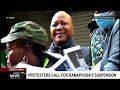 ramaphosamustgo march protesters wearing anc regalia call for ramaphosa to step down