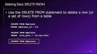 Topic 03, Part 08 - Deleting Data using the SQL DELETE FROM Statement