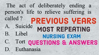 Previous years most repeating nursing exam questions and answers #nursingexam