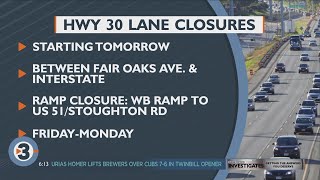 Lane closures expected this week on Highway 30 for construction work