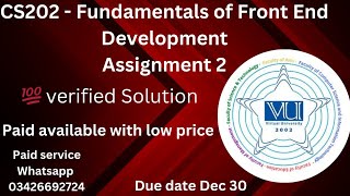 CS202 - Fundamentals of Front End Development💯 percent correct Solution 2024 paid low price