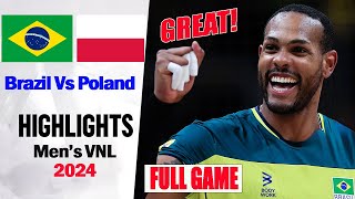 FULL GAME - Brazil Vs Poland 8/6/2024 Men's VNL 2024  |  VolleyBall Live Nations
