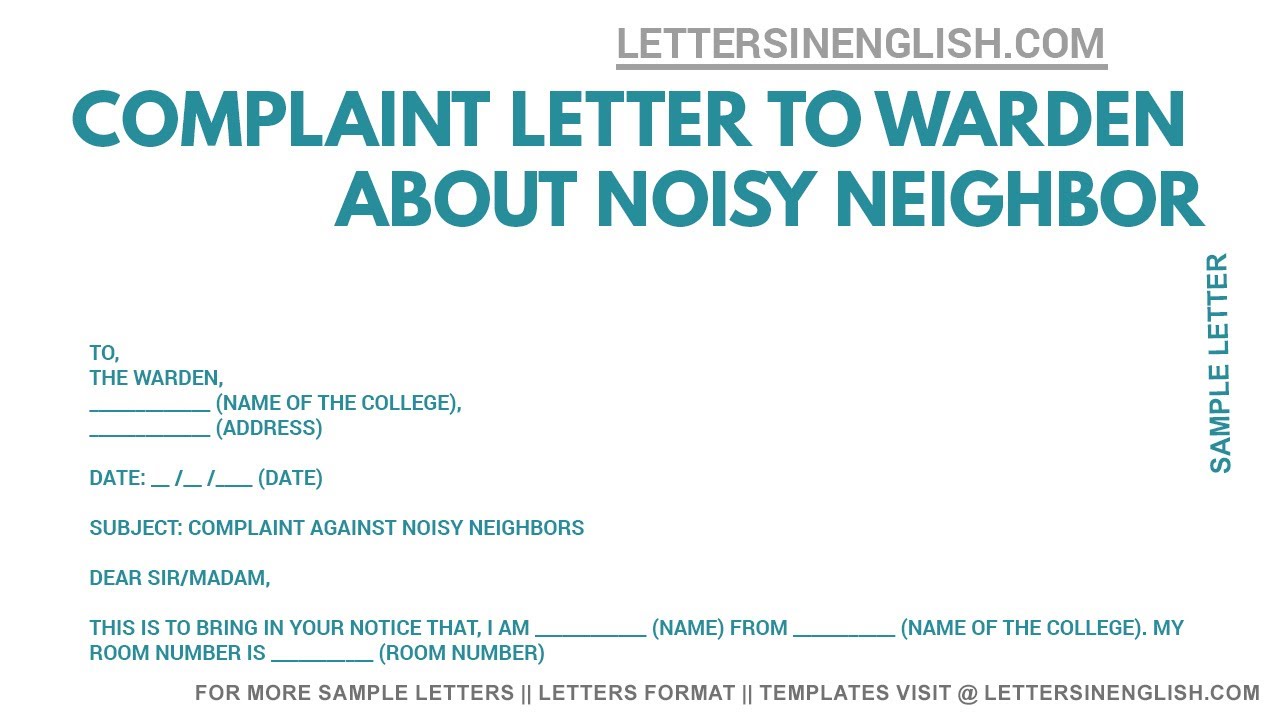 Complaint Letter For Neighbour Noise- Complaint Letter About Noisy ...