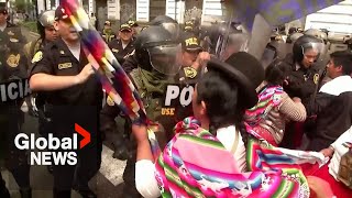 Peru protests: Indigenous women and police clash in anti-government demonstrations