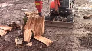 Lasco Roli 10 on 5 tonne excavator splitting large beech