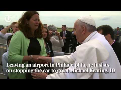 Pope stops car to bless child in wheelchair Pope stops car to bless child in wheelchair
