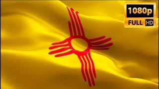 New Mexico US State flag closeup 1080p Full HD 1920X1080 footage video waving in wind.USA flag HD