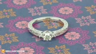 Custom Three Sided Intricate Scroll Antique Engagement Ring