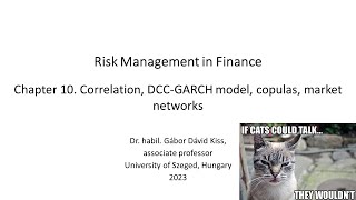 Risk Management in Finance: 13. Correlation, DCC-GARCH model, copulas, market networks.