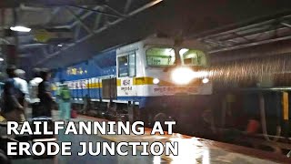 Railfanning at Erode Junction on a Rainy Evening: Arriving Trains, Shunting and other movements.