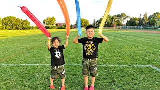 Troy and Izaak Plays with Rocket Balloons Outdoor Fun for kids