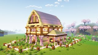 How to build Cherry Blossom Animal Barn - Minecraft tutorial