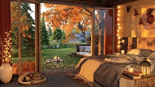 Cozy Autumn Porch in Bedroom Ambience with Morning Birdsong and Relaxing Campfire