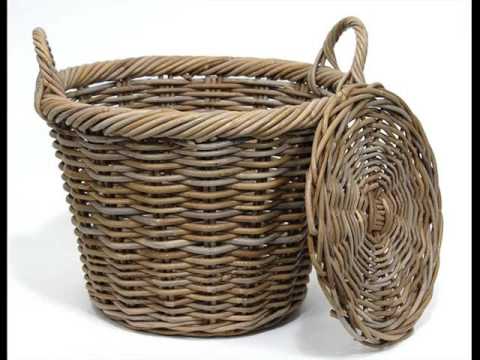 Wicker Basket With Lid And Handle | Woven Storage Basket Collection ...