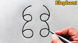 How To Draw Elephant From Number 66 | Easy Elephant Drawing Tutorial | Elephant Drawing Easy Video