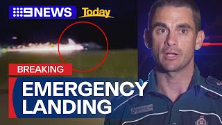 Sparks fly as plane makes emergency landing at Gold Coast airport | 9 News Australia