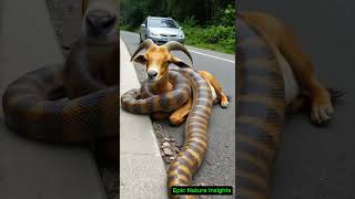 Python Encounters Deer on Roadside! 🐍 #Wildlife  #youtubeshorts