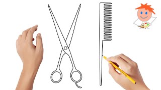 How to draw a comb and scissors | Easy drawings