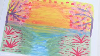 Peaceful Lake Sunrise Simple Pastel Painting - Acrylic 🌸 artistbybeauty