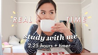 REAL TIME study with me (no music): 2.25 hour pomodoro session with breaks (background noise)