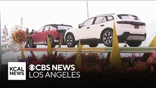 Final preparations are underway for floats in the Rose Parade