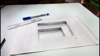 How to Draw 3D Square double hole in line paper - Kaif Sketch