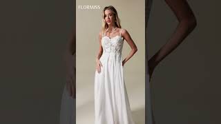 Flormiss-A-line Spaghetti Straps Appliques Lace Sweep Corset Wedding Dress #flormiss #fashion #prom