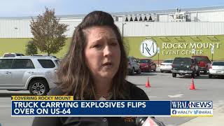 Tractor trailer carryring explosives crashes, closing US 64 in Rocky Mount