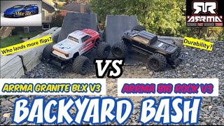 Arrma Big Rock v3 VS Arrma Granite BLX v3-Backyard Bash-3s Lipo-comparison-review-flips-durability