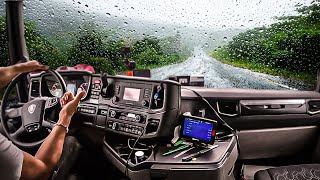 POV Truck Driving Under Heavy Rain ! A Trucker's  Perspective