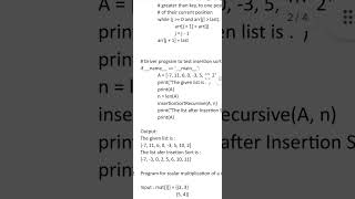 explaination for insertion sort and matrix multiplication python code@VidhiGajera-cb1di