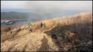 【動画】対馬･千俵蒔山で野焼き　草原再生へ100人参加