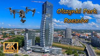 Rzeszów - wieżowiec Olszynki Park w trakcie prac wykończeniowych i Fontanna multimedialna (dron 4K)