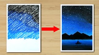 How to draw moonlight Nature scenery / Nature scenery Drawing / Moonlight drawing of Nature