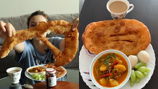 overnight poori recipe /perfect puffy poori recipe/ puri bhaji recipe/full breakfast recipe