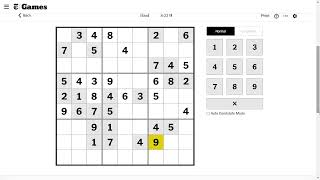 Solving NYT Hard Sudoku - No Notes | November 18, 2024