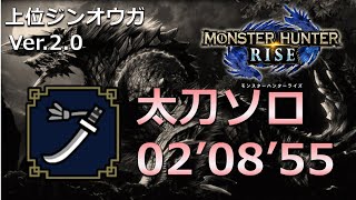 【MHRise】ジンオウガ 太刀ソロ 2分08秒55 Zinogre LS Solo 02'08'55【モンハンライズ】