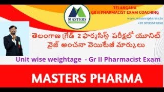 తెలంగాణ గ్రేడ్  2 ఫార్మసిస్ట్  పరీక్షలో యూనిట్ వైజ్ అంచనా వెయిటేజీ మార్కులు/pharmacistexam/weightage