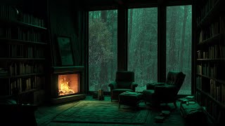 Cozy Room with Forest View ❄️ Relaxing Rain Sounds \u0026 Fireplace Ambience for Sleep