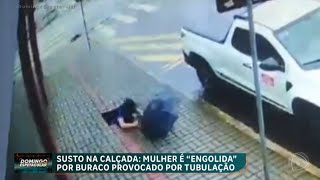 Quase Morri: Mulher é engolida por buraco que se abriu em calçada no Paraná.