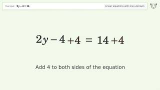 Linear equation with one unknown: Solve 2y-4=14 step-by-step solution
