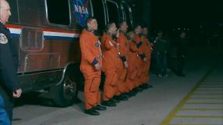 STS-130 Suitup and Walkout