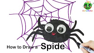 兒童簡筆畫黑色蜘蛛 How to Draw a Spider Easy！Halloween Spider  | Easy Drawings for kids【西瓜寶寶學畫畫學英語】兒童繪畫簡筆畫教程