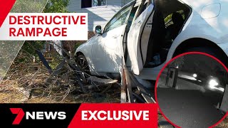 Teenagers plough through Beenleigh front yard in stolen car | 7 News Australia
