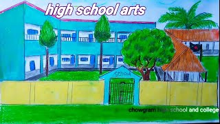 How to draw a high school । step by step । কিভাবে একটি উচ্চ বিদ্যালয় আঁকবেন